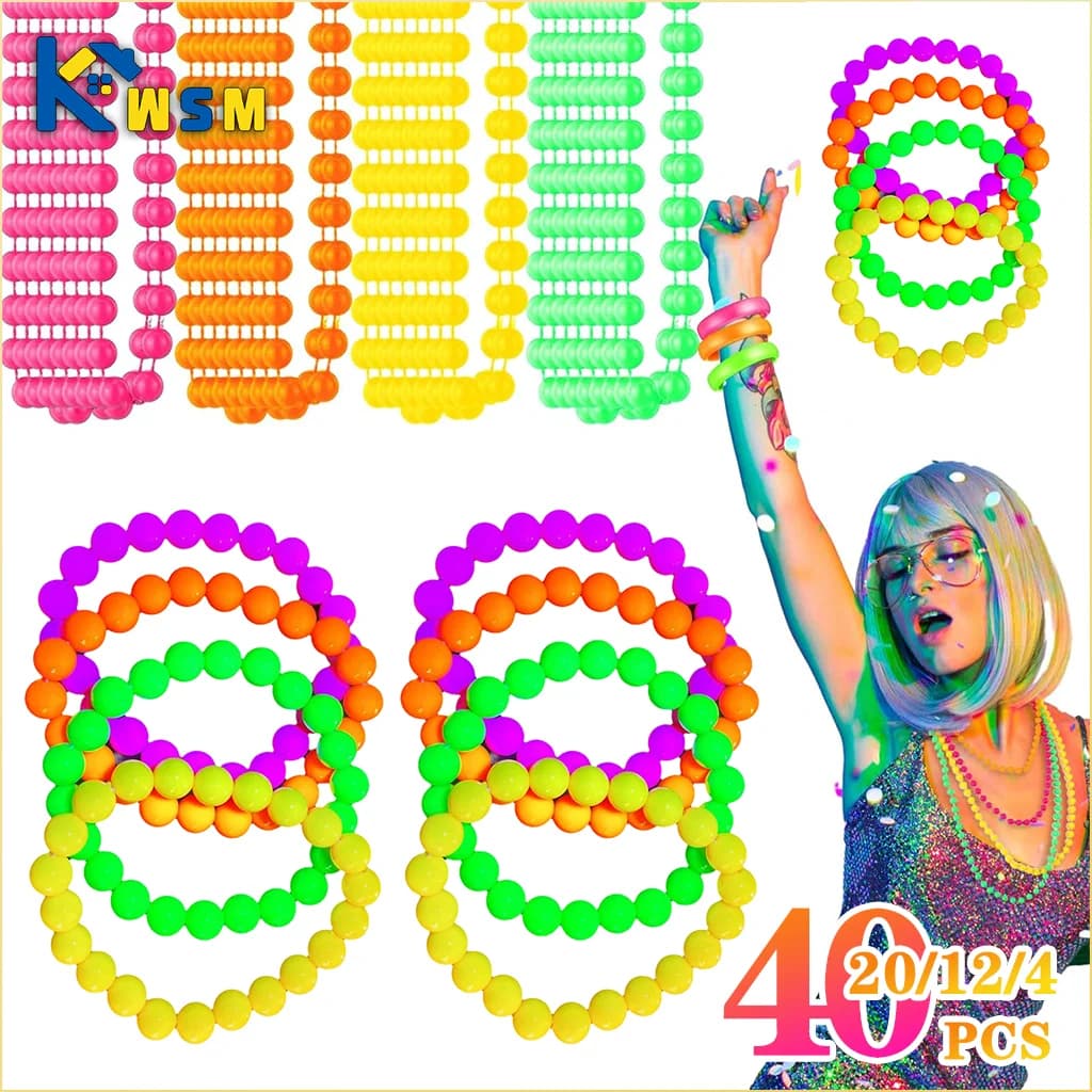4-40 pezzi collana di perline collegate set di accessori per costumi al neon bracciali collane puntelli per foto festa vestire perline multicolori