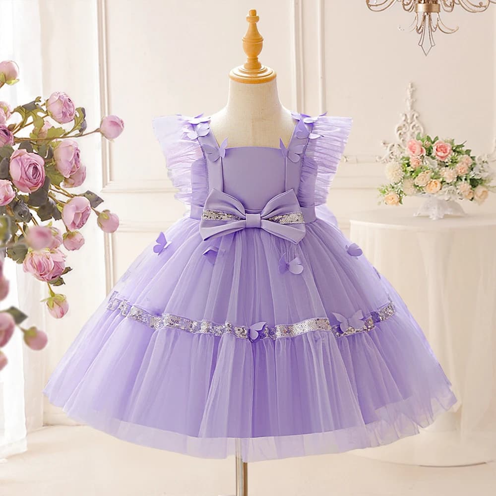 Fly Sleeves Butterfly Bridesmaid Party Dresses For Girl Elegant Bow Wedding Princess Prom Girls Dress Birthday Evening Prom Gown