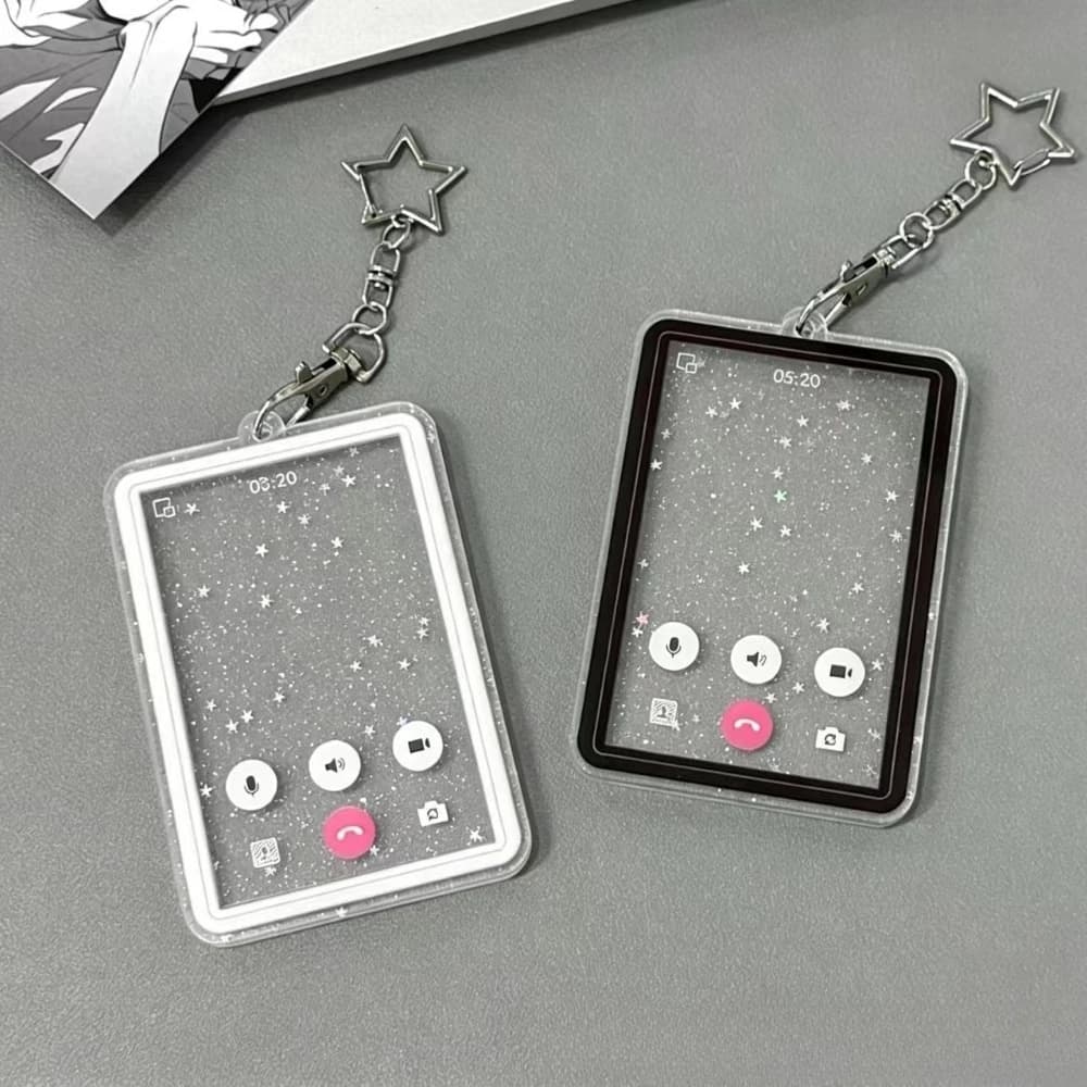 Creative Video‑Call Acrylic Photo Card Holder Keychain Clear Idol Photocard Frame Kawaii Bag Charm Small Card Storage Pendant
