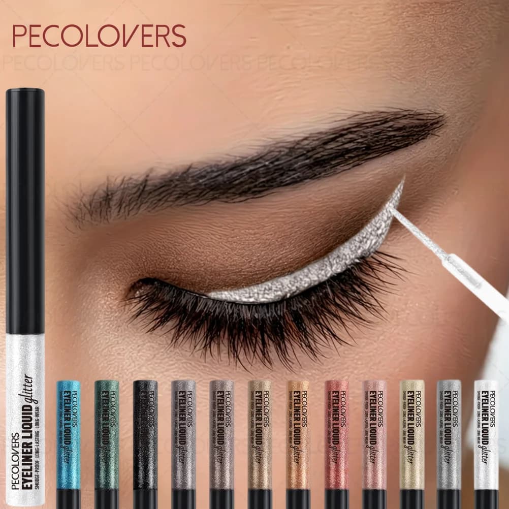 12PCS/SET Liquid Eyeliner&Eyeshadow, Waterproof, Long-Lasting, Glitter Eyeliner Highlight, Pearlescent Finish, Vibrant Colors