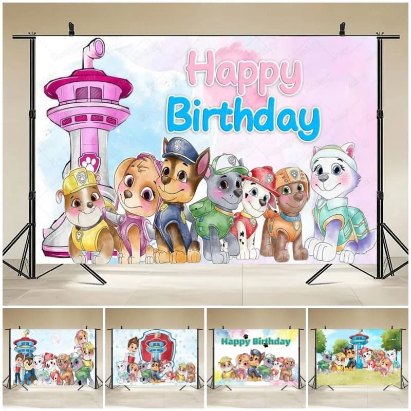 Decorazioni per Feste di Compleanno a Tema PAW Patrol, Sfondo Fotografico con Cuccioli, Accessori per Baby Shower e Ritratti