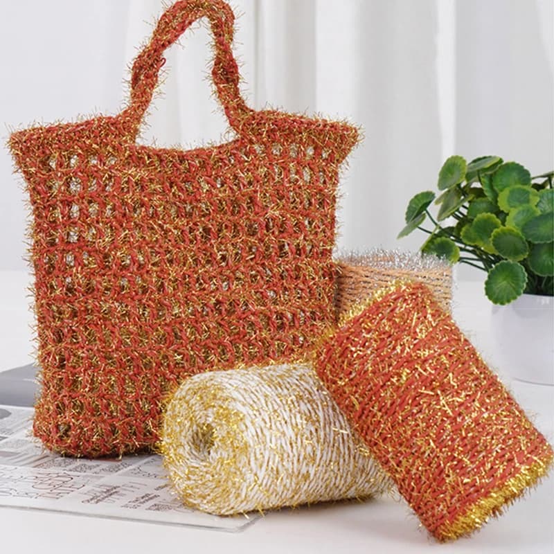 Filo di Seta Lucido 100G, Filato di Seta Raffia Brillante per Borse Tessute a Mano Fai-da-te, Scatole Contenitore, Tappeti, Filato di Cotone per Lavorazione a Maglia a Mano