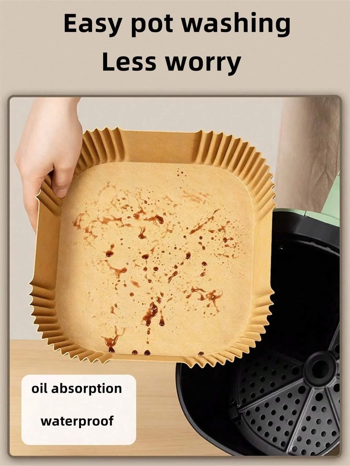 100 Pezzi di Carta Antiaderente Monouso per Friggitrice ad Aria, Tappetino da Forno per Cucina, Resistente all'Olio, per Microonde e Barbecue