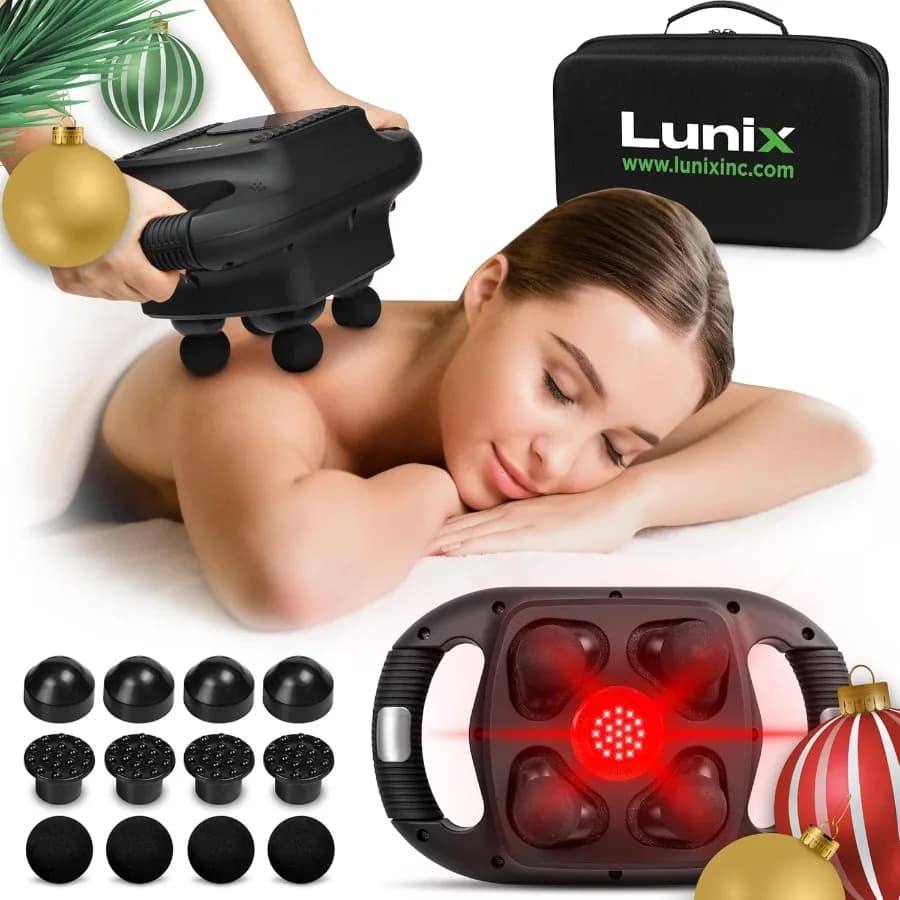 4 heads LX25 deep tissue massage gun with red light and close to infrared 660 nm and 850 nm Portable electric percussion chiropractice