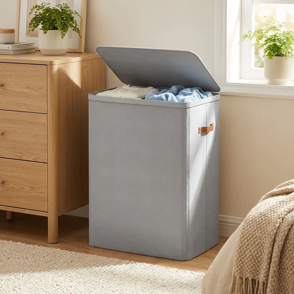 44.9 Gal Large Capacity Laundry Hamper with Lid And Handles, Removable Dual Compartment Bags, Fiberglass Rod Reinforced Frame, Easy Assembly, Laundry Baskets