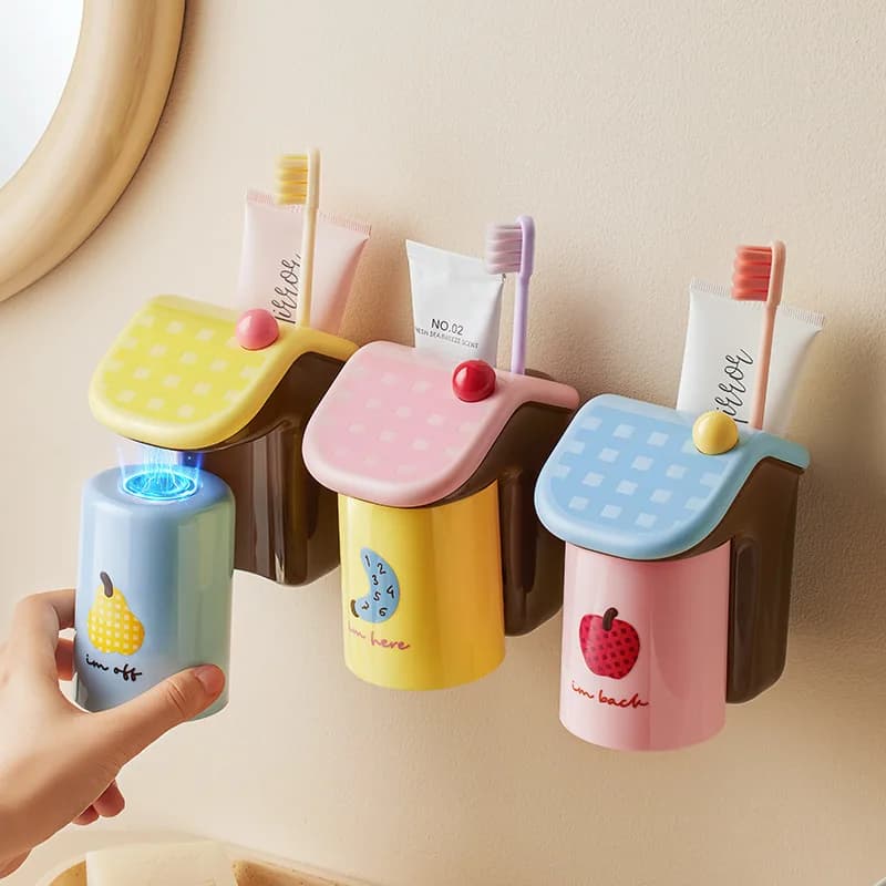 Magnetic Mouthwash Cup Wall Mounted Magnet Toothbrush Holder Cute Dopamine Household Water Cup Plastic Toothbrush Cup Holder