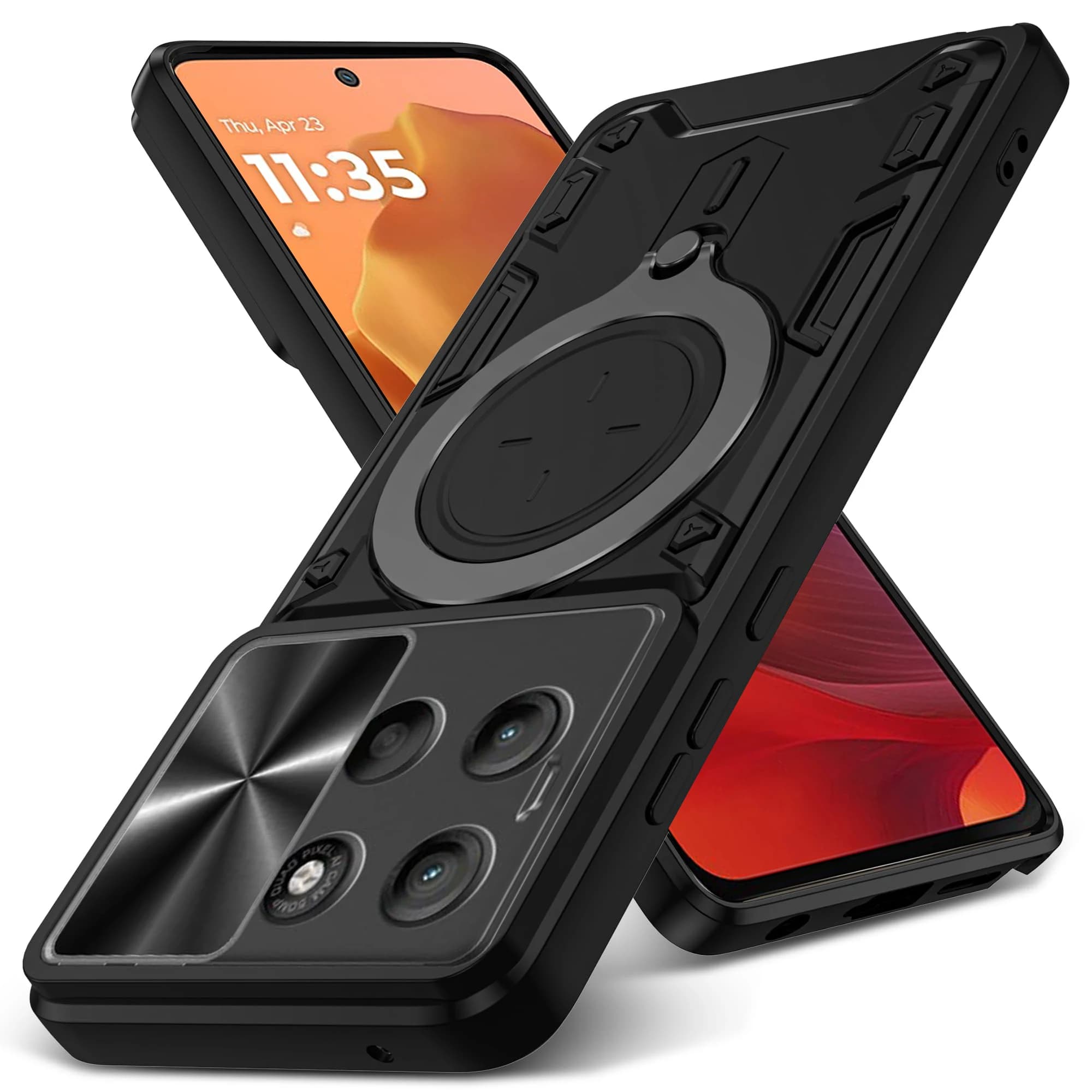 Case For Motorola Moto Edge 50 Pro Fusion 40 30 20 Neo Pro G15 G84 G54 Magnetic Rota Camera Slide Protector Ring 360 Stand Cover