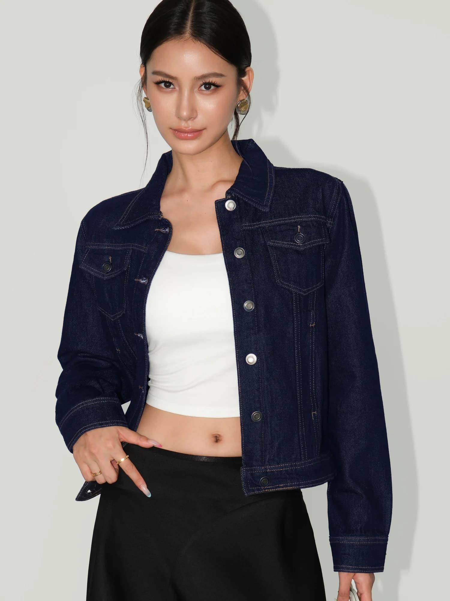NEVA HU Set Due Pezzi da Donna: Giacca in Denim e Jeans a Vita Alta e Gamba Larga, Collezione Autunnale alla Moda