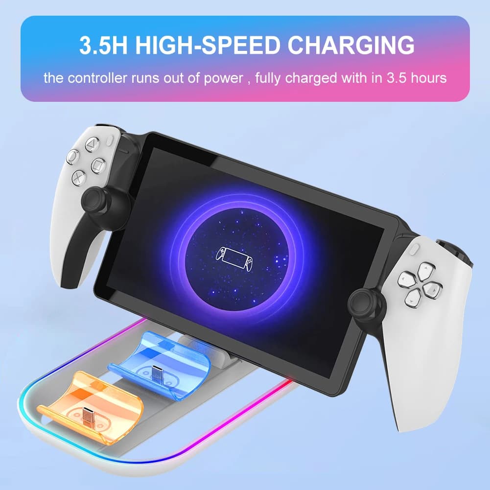 Stazione di Ricarica per Console PS5 Portal, Caricatore per Controller PS5 con RGB e Cavo di Ricarica