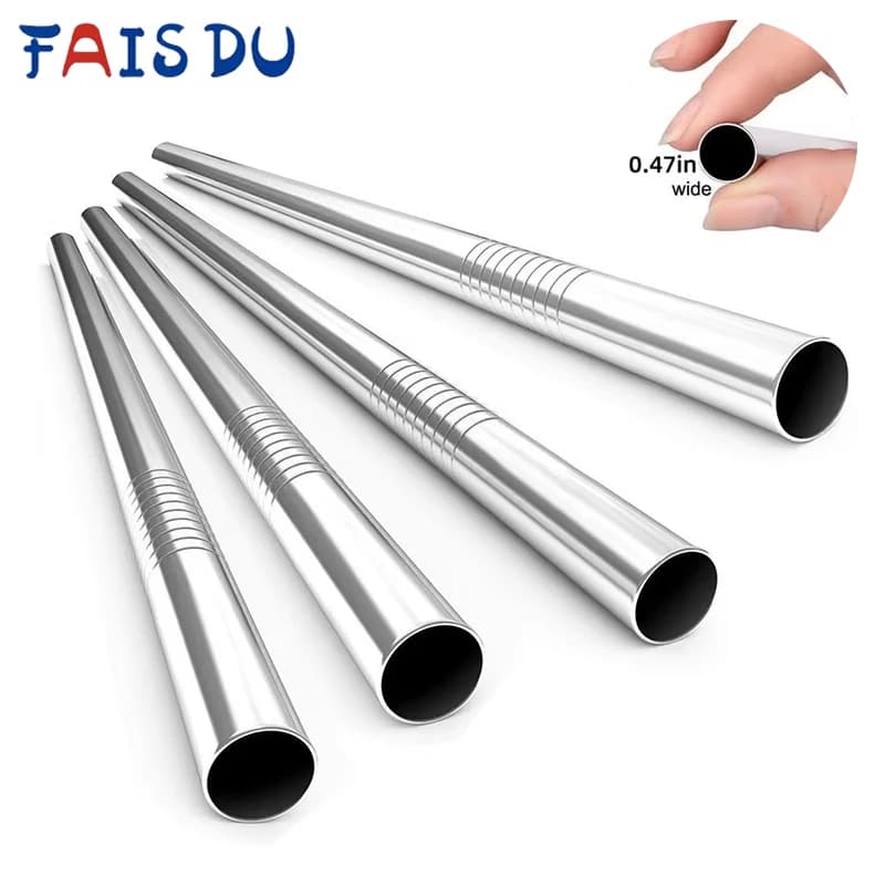 FAIS DU 4 pezzi 12 mm riutilizzabili in acciaio inossidabile 304 con spazzola per la pulizia per un facile sortire di frullati spessi e frappè