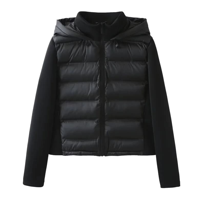 Giacca Imbottita in Cotone con Cappuccio per Donna, Stile Casual Autunnale, Patchwork, Leggera e Trapuntata, Moda Semplice per Uso Quotidiano