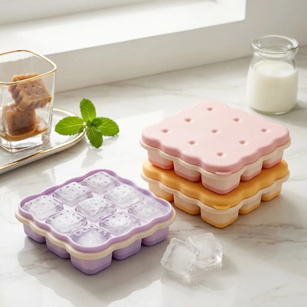 Stampo per Cubetti di Ghiaccio Riutilizzabile con Coperchio, 9 Scomparti, Accessorio da Cucina per Frigorifero