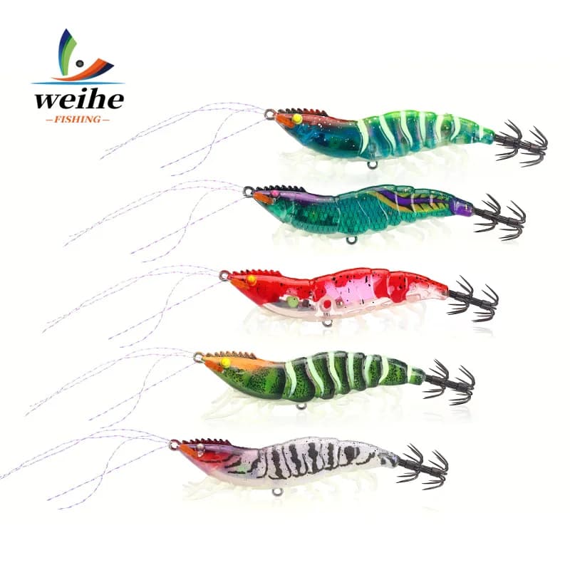 Esca in Legno per Gamberetti WEIHE 10cm 11.5g, Amo a Ombrello a Doppio Strato, Esca per Pesca in Acqua Salata