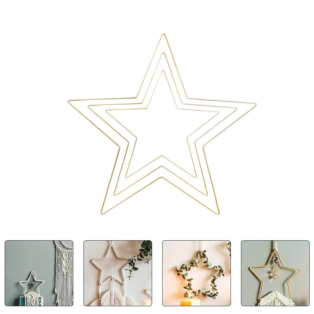 3Pcs Dream Catcher Wall Hanging Rings Metal Macrame Hoop Star Shape DIY Craft Supplies Wedding Home Decor