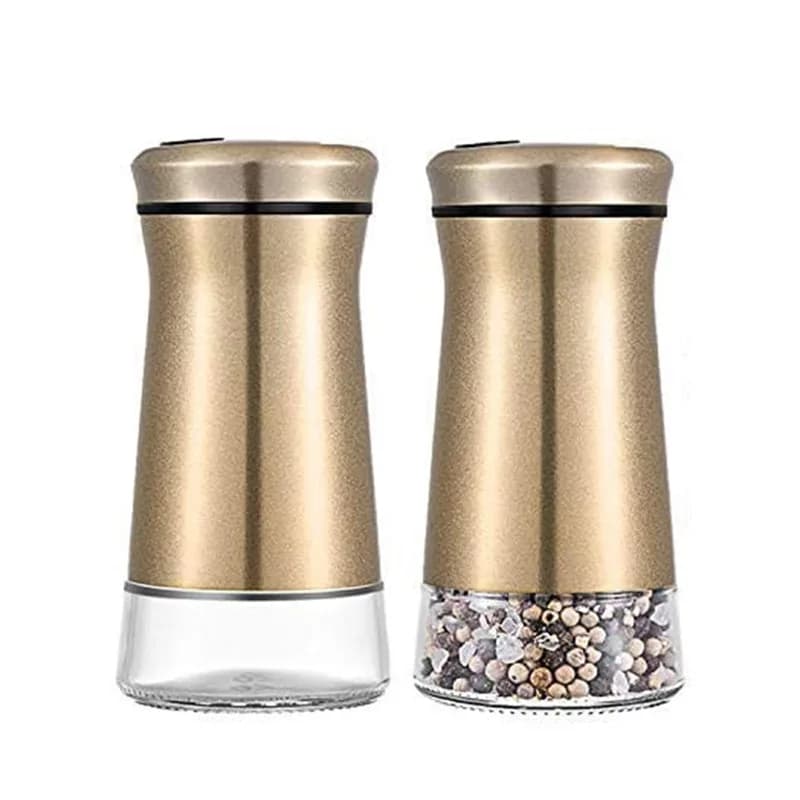 Set di 2 Bottiglie per Spezie con Fondo in Vetro - Eleganti Shaker per Sale e Pepe - Set Durevole per BBQ e Picnic