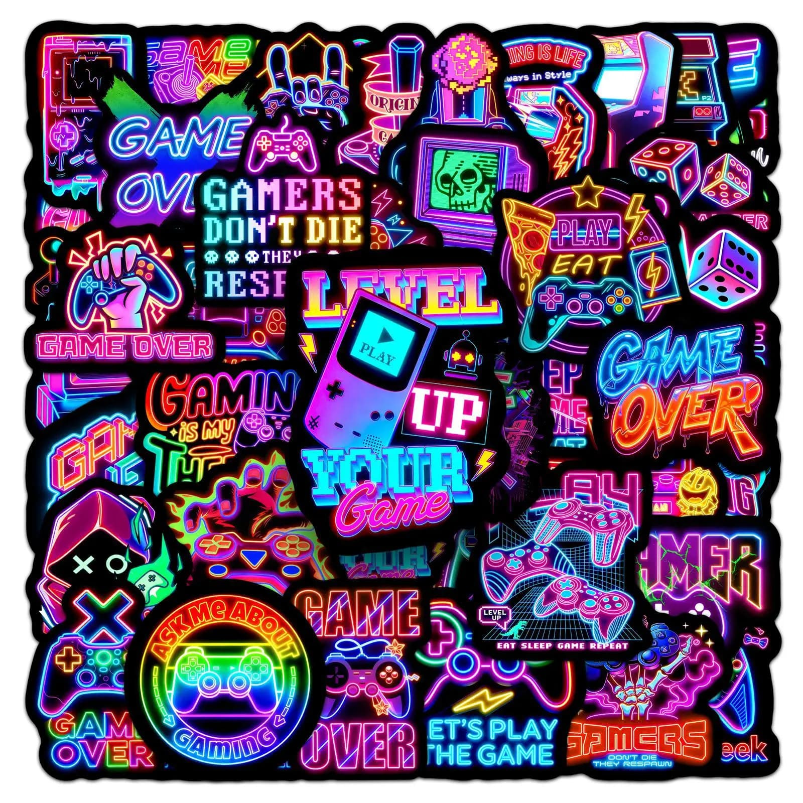 50-100PCS Neon Gamer Aesthetic Stickers Cool Game Controller Colorful Graffiti Trendy Waterproof Decals for DIY Notebook
