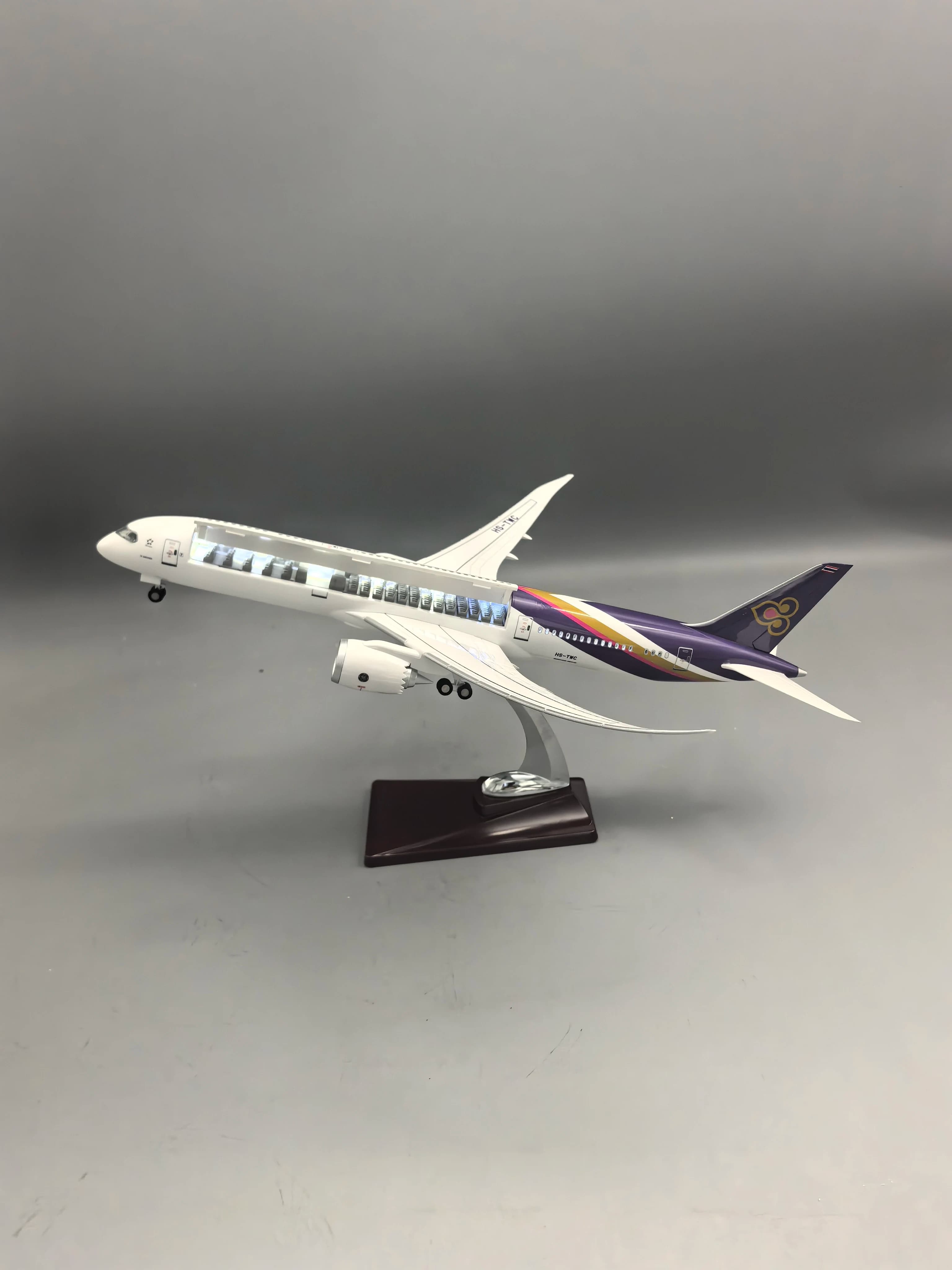 B787-9 Thai Airways Cabin Door Openable Boe-ing Plastic Model Scale 47cm Airplane Model Kit With Stand For Display Collection Gi