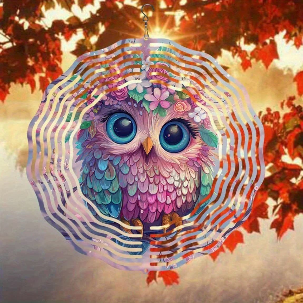 Wind Spinners Metal Outdoor Decor Owl Kinetic Art for Garden, Patio, Yard Hanging Wind Chime Christmas Gift
