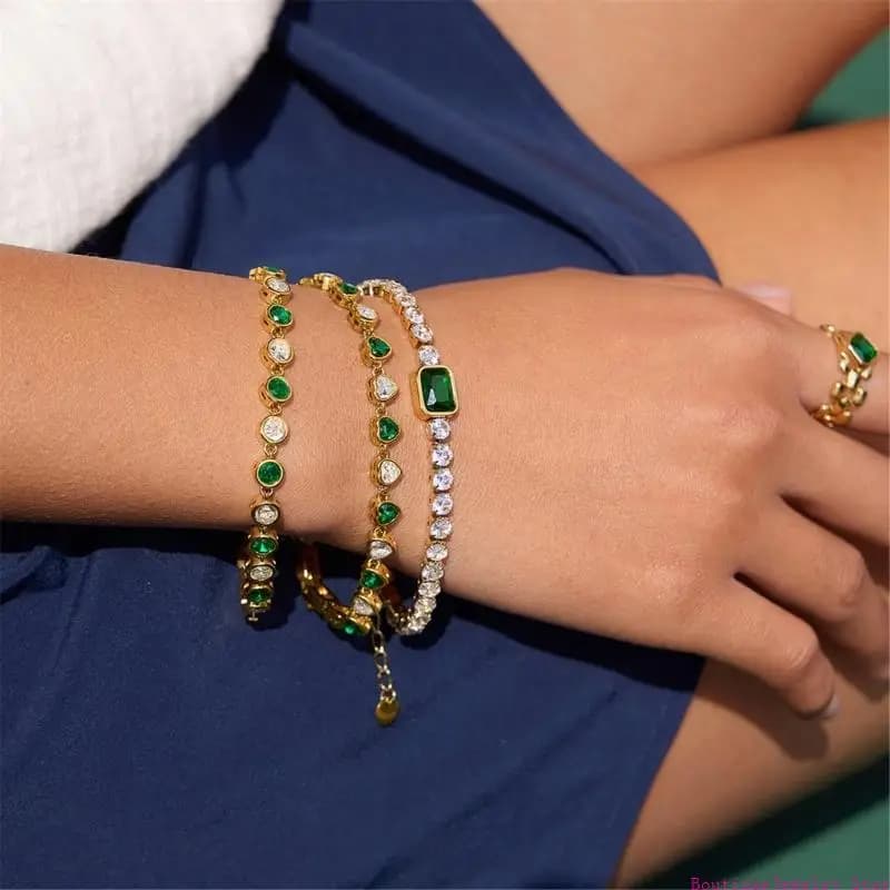 E1PE Adjustable Square Zircon Bracelet Stainless Steel Lock Chain Stackable Jewelry For Casual Or Formal Outfits
