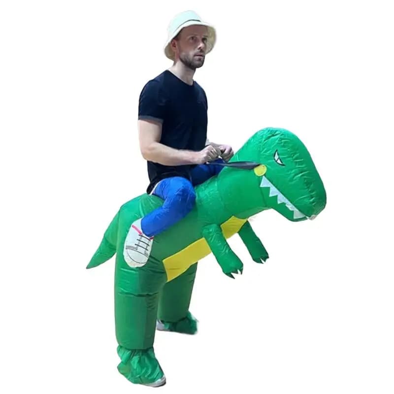 Funny Green Dinosaur Riding Inflatable Cosplay Costume Unisex For Adult Halloween Carnival Party Outdoor Toys Dress Up Outfit