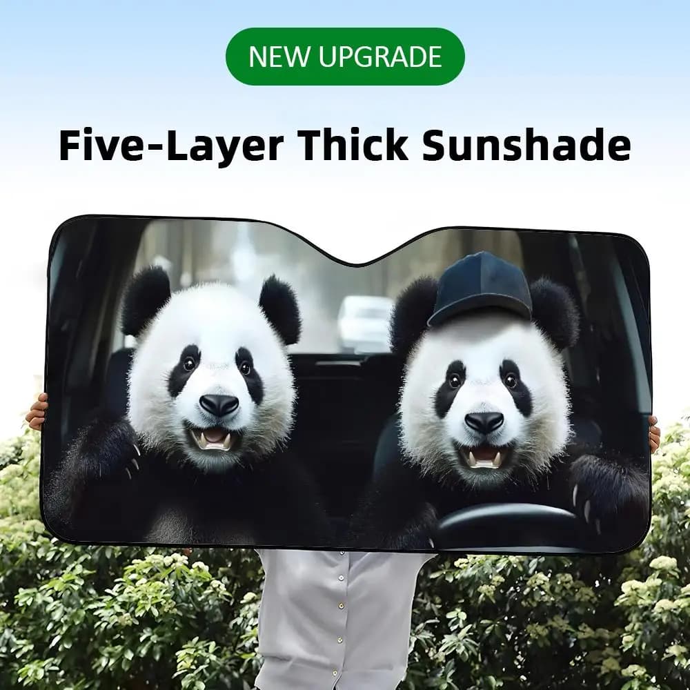 Parasole Divertente a Forma di Panda per Auto, Protezione UV e Scudo Termico a Cinque Strati in Alluminio per Parabrezza Anteriore