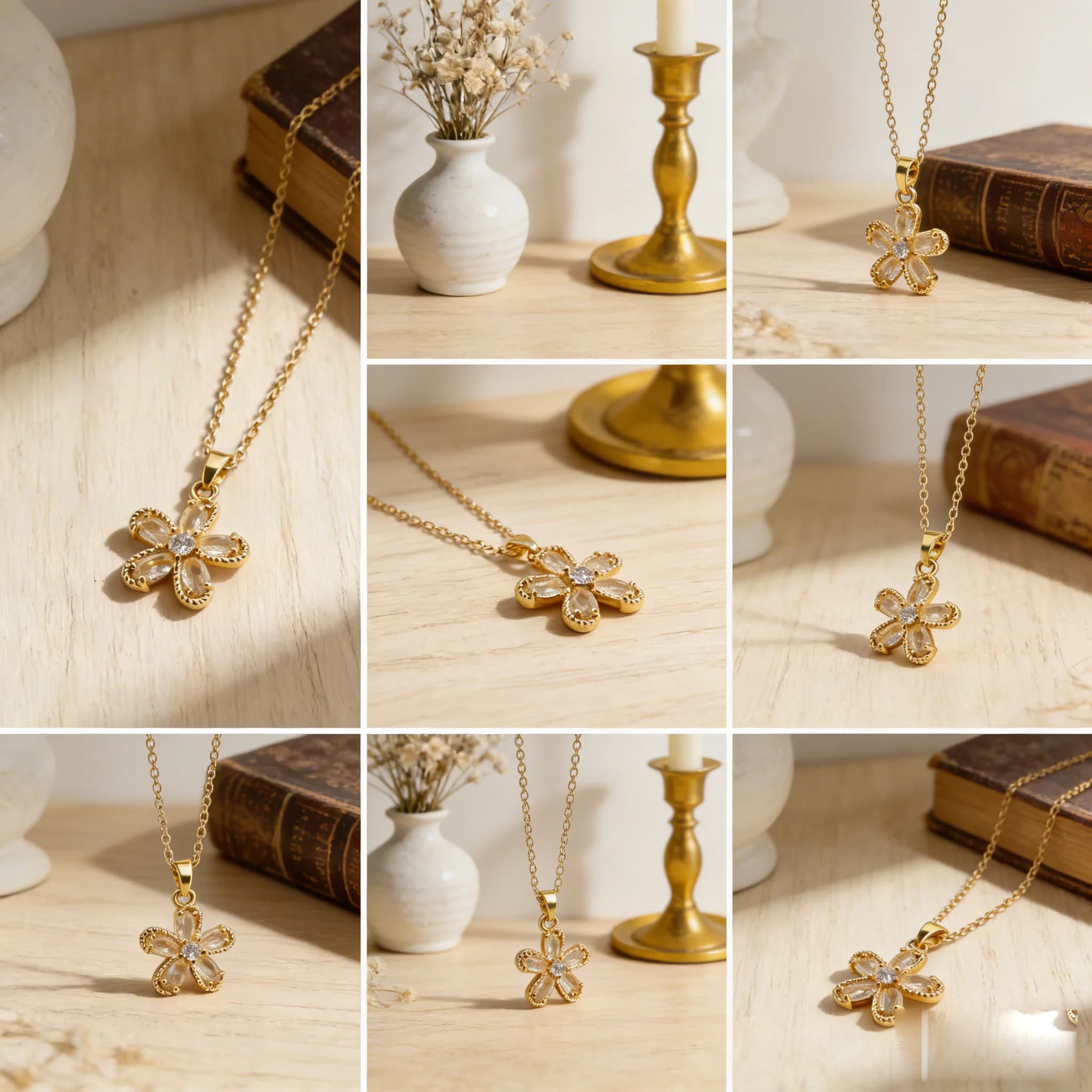 Necklace with Polished and Romantic Floral Pendant, Women's Gift, Daily Use Necklace, Golden Necklace, Bride Necklace, Bride Accessories