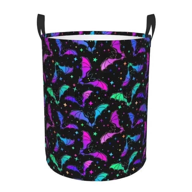 Goth Bats Bucato Basket, Waterproof Foldable Oxford Fabric Bag for Halloween, Dresser, Organizer for Toys