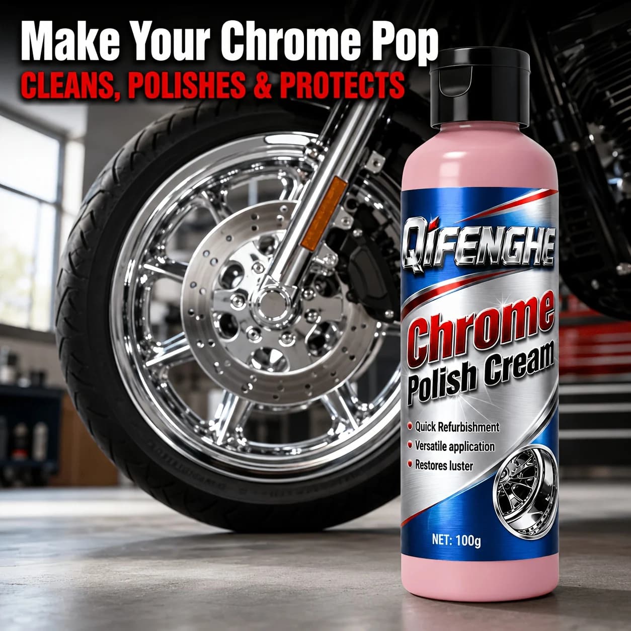 100g Chrome Polish Cream - Quick Polishing Compound That Cleans Protects And Gives a Long Lasting Glow to Your Chrome Accessorie