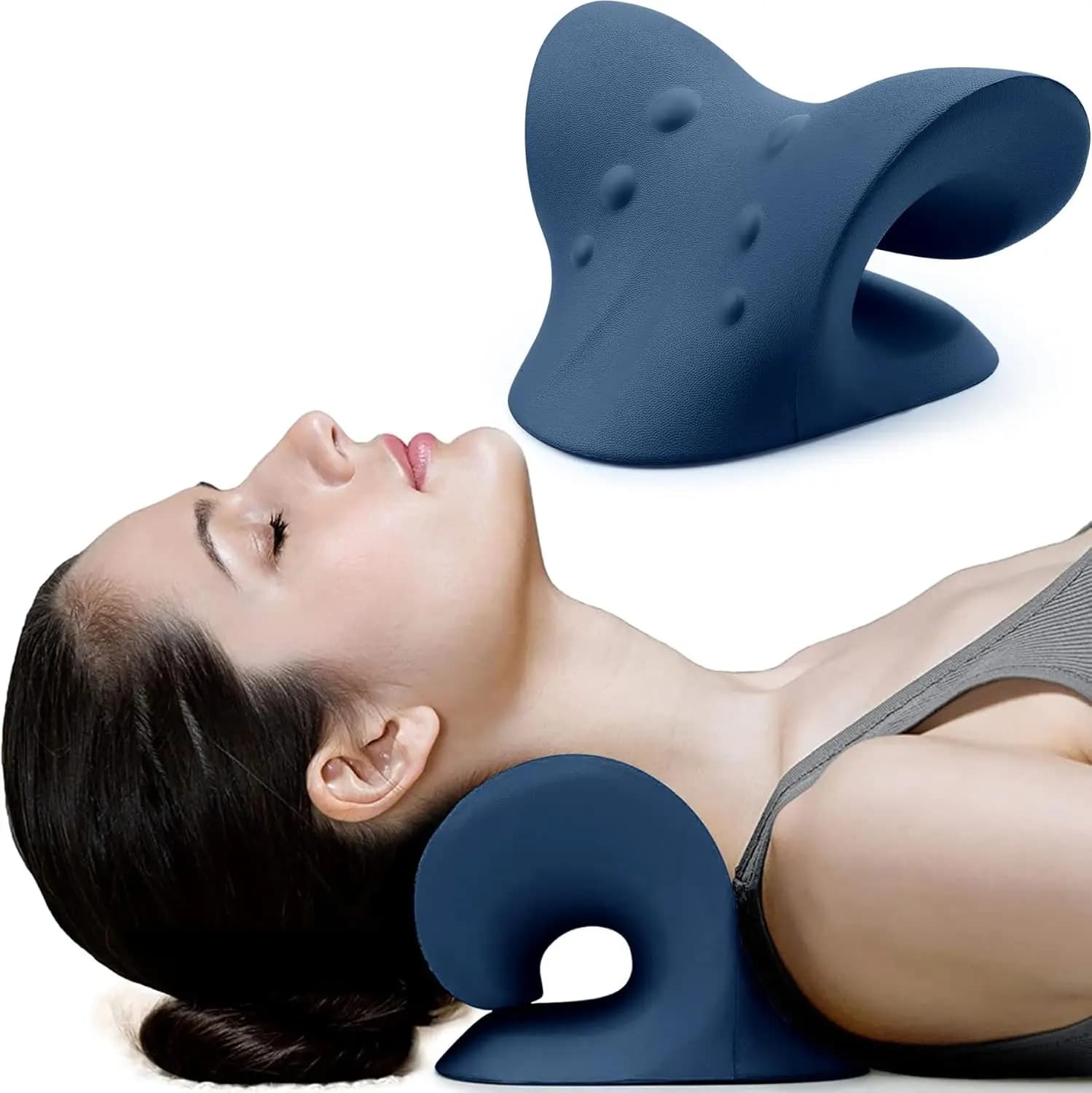 Chiropractic Cushion for Relaxing Collo and Spalle, Breeding Cervical Pain and Alignment, Dark Blue