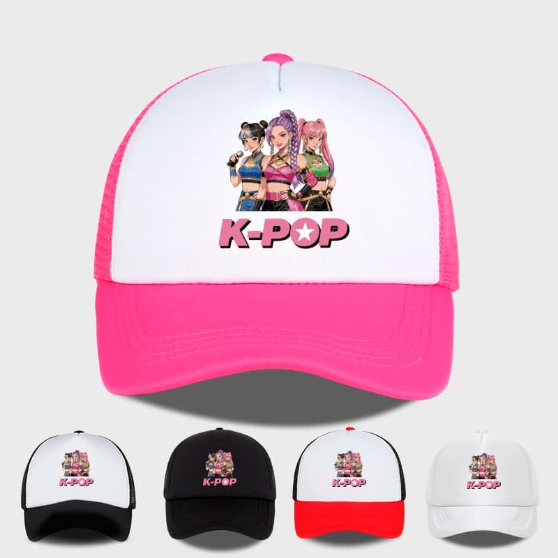 Cappellino in rete stampato K-Pop Anime Idol Girl Group – Cappello da sole regolabile unisex per fan dei concerti K-Pop – Copricapo alla moda