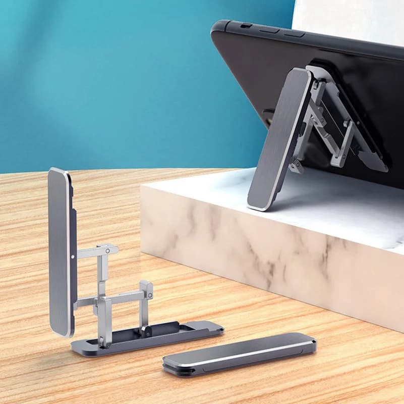 Mini supporto per telefono pieghevole in metallo Supporto da tavolo pieghevole in lega di alluminio Staffa da scrivania universale girevole a 360° per telefono cellulare