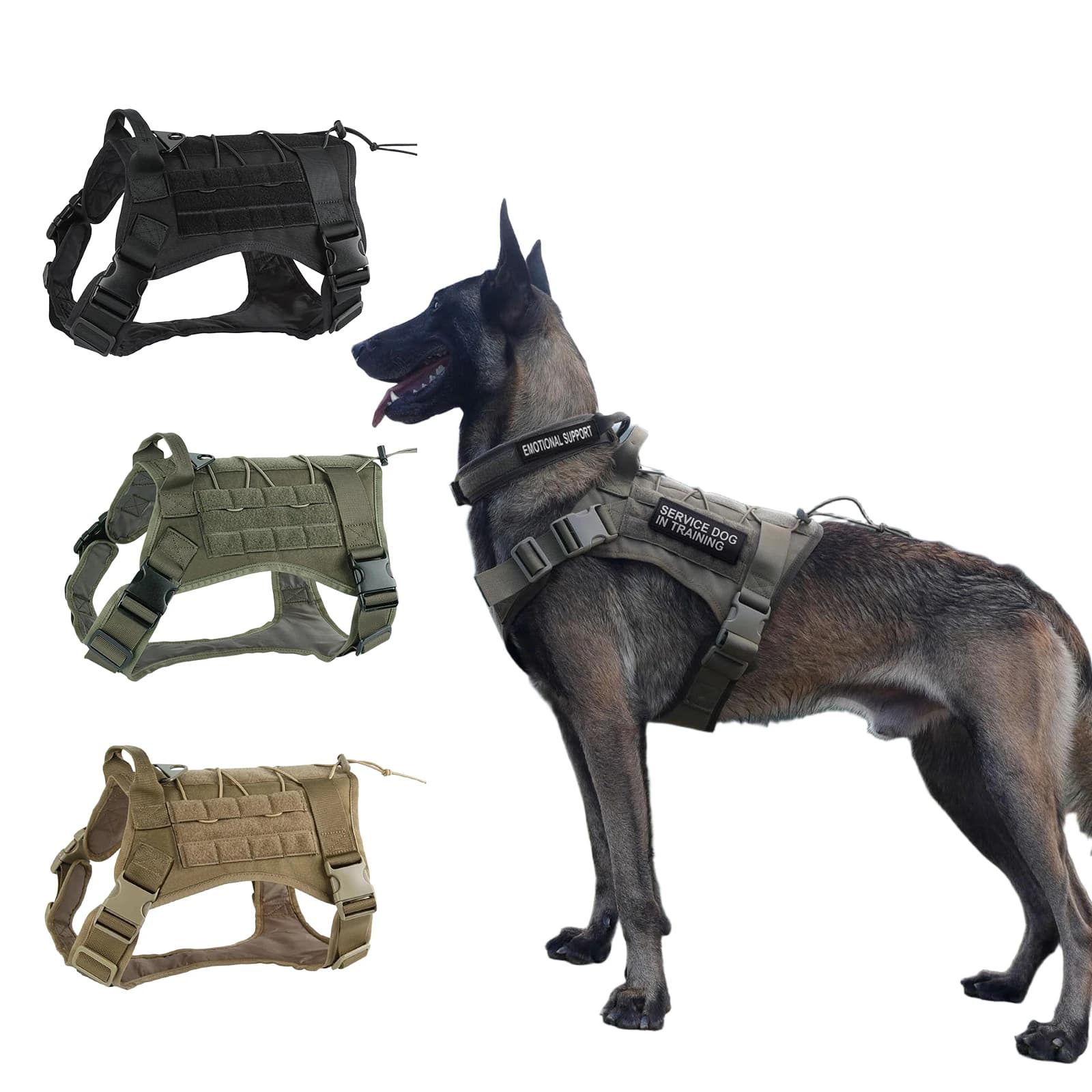 Pettorina tattica per cani per pettorina per animali di grandi dimensioni Gilet di servizio senza tiraggio Gilet militare regolabile per cani per addestramento Caccia Camminata