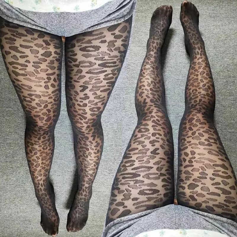 Calze Gotiche Leopardate da Donna, Collant Estivi Sottili a Rete, Calze a Rete con Motivo Animale Gotico, Leggings Senza Cuciture