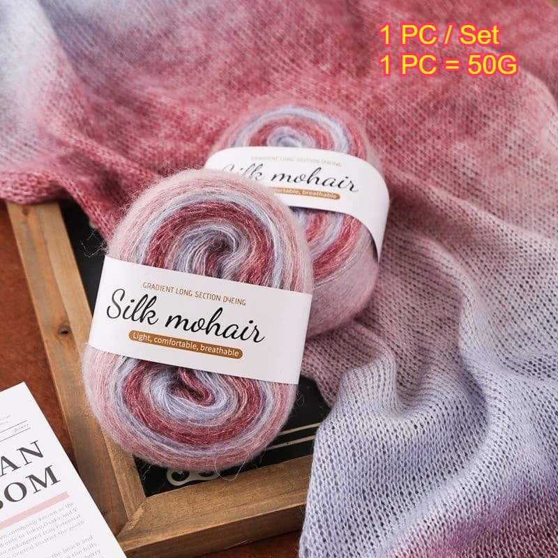 Filato di Lana Mohair Arcobaleno da 50g, Morbido Filato per Uncinetto per Sciarpe, Scialli, Maglioni, Cappelli, Lavori Fai-da-te, Filato Morbido Sfumato per Neonati