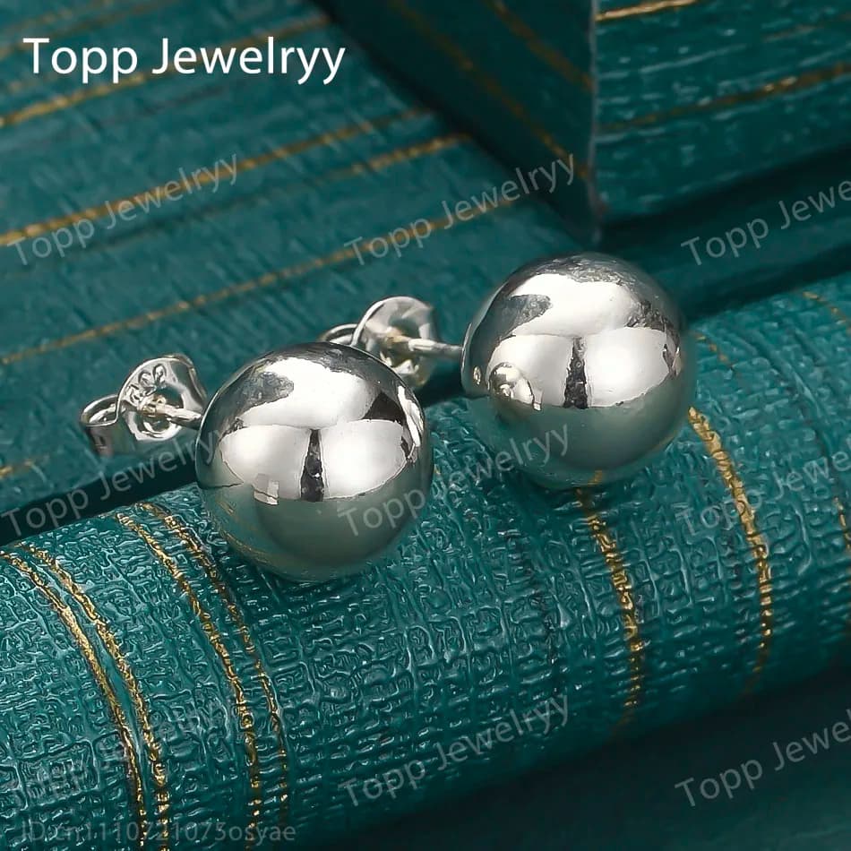 Eleganti Orecchini a Perno con Sfera Liscia da 10MM in Argento Sterling 925, Accessori di Gioielleria alla Moda per Donne, Regalo di Nozze