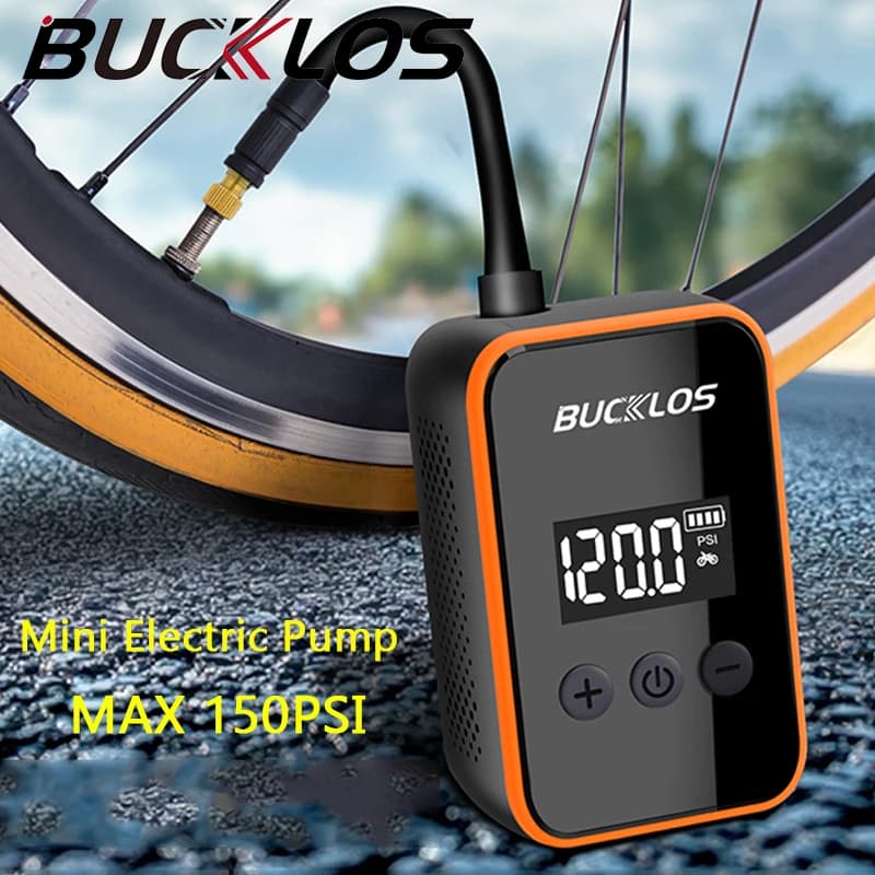 BUCKLOS Mini Pompa Elettrica Portatile per Bicicletta 150PSI Tipo-C Ricarica Bici Pneumatico Pompa di Gonfiaggio Aria MTB Strada AV FV Valvola di Gonfiaggio