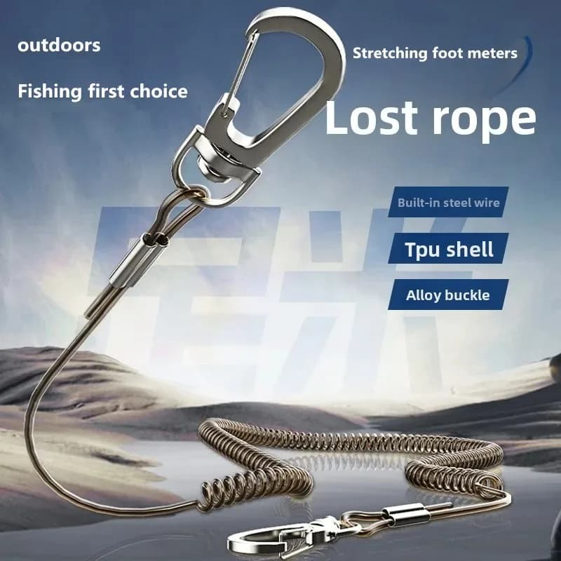 1pc Steel wire lost hand fishing rope high elasticity automatic telescopic protective rod rope fish slider large object