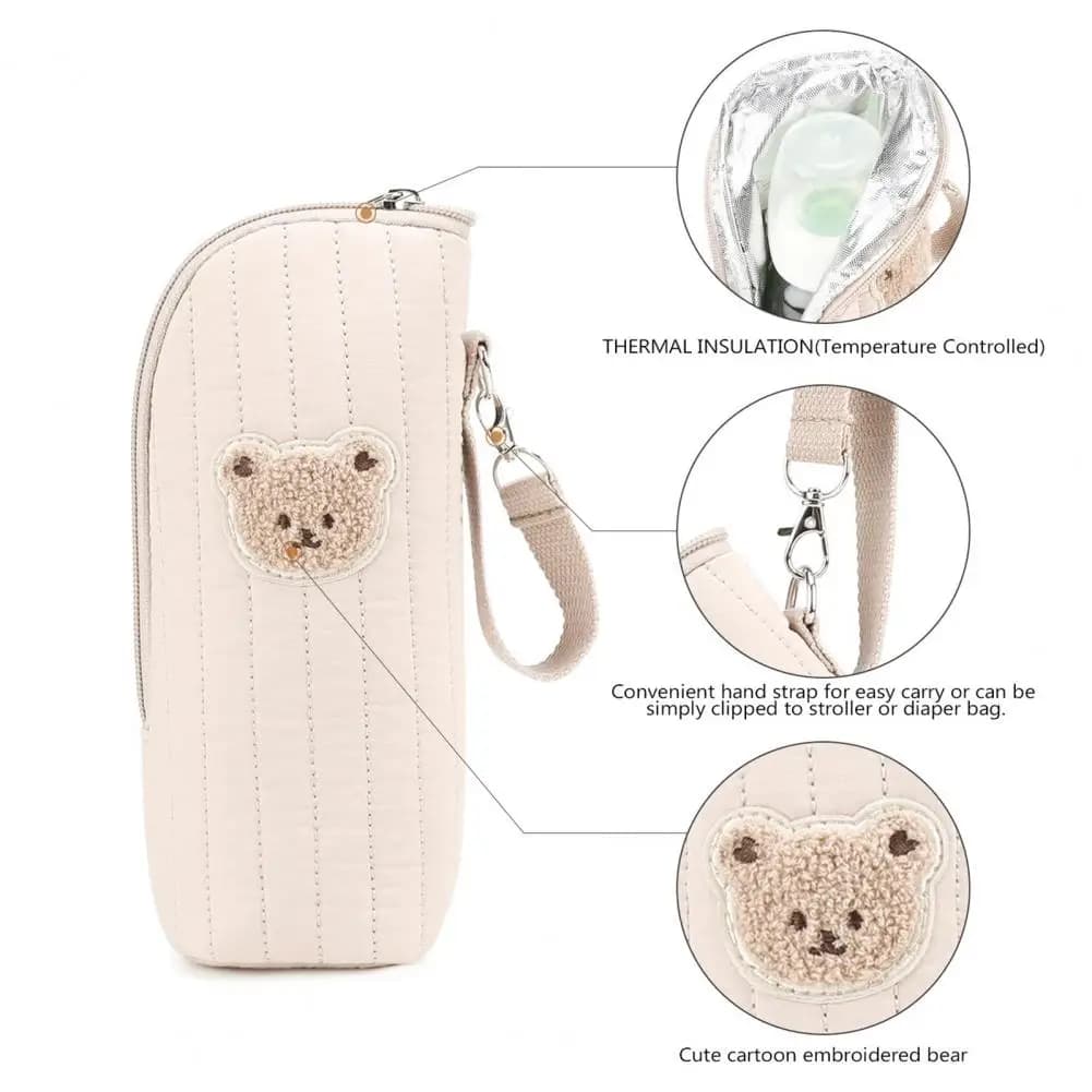 Insulated Baby Bottle Holder Insulated Baby Bottle Bag with Bear Graphic Portable Breast Milk Carrier Temperature for Daycare