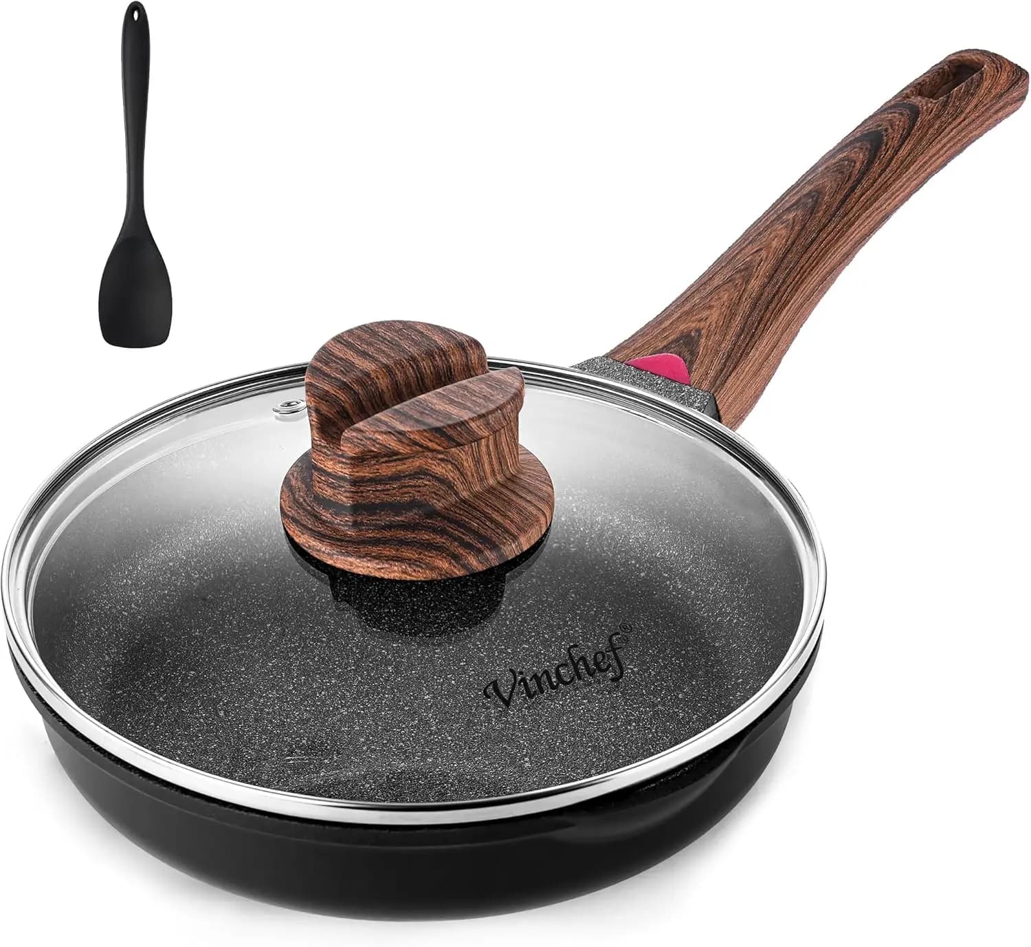 Padella Antiaderente da 8 Pollici con Coperchio, Compatibile con Induzione per Tutti i Fornelli, Pentola Non Tossica