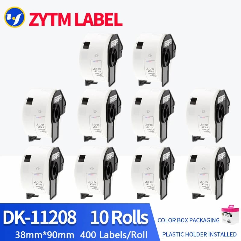 10 rotoli di etichette DK-11208 compatibili 38 * 90mm compatibili per stampante per etichette Brother Tutti arrivati con supporto in plastica 400 pezzi/rotolo