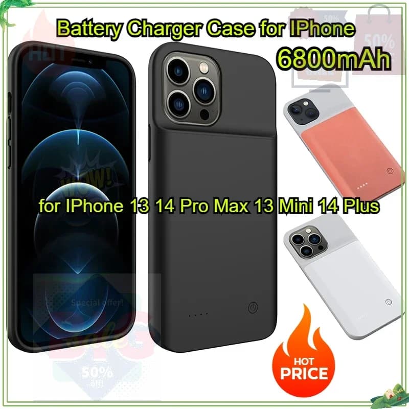 Custodia Caricabatterie per iPhone 13 14 Pro Max 13 Mini 14 Plus, Sottile in Silicone Antiurto con Power Bank Integrato