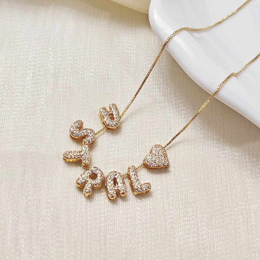 Collana con nome con lettera a bolle 3D con zirconi scintillanti personalizzati, regalo di gioielli con 26 lettere iniziali fai da te