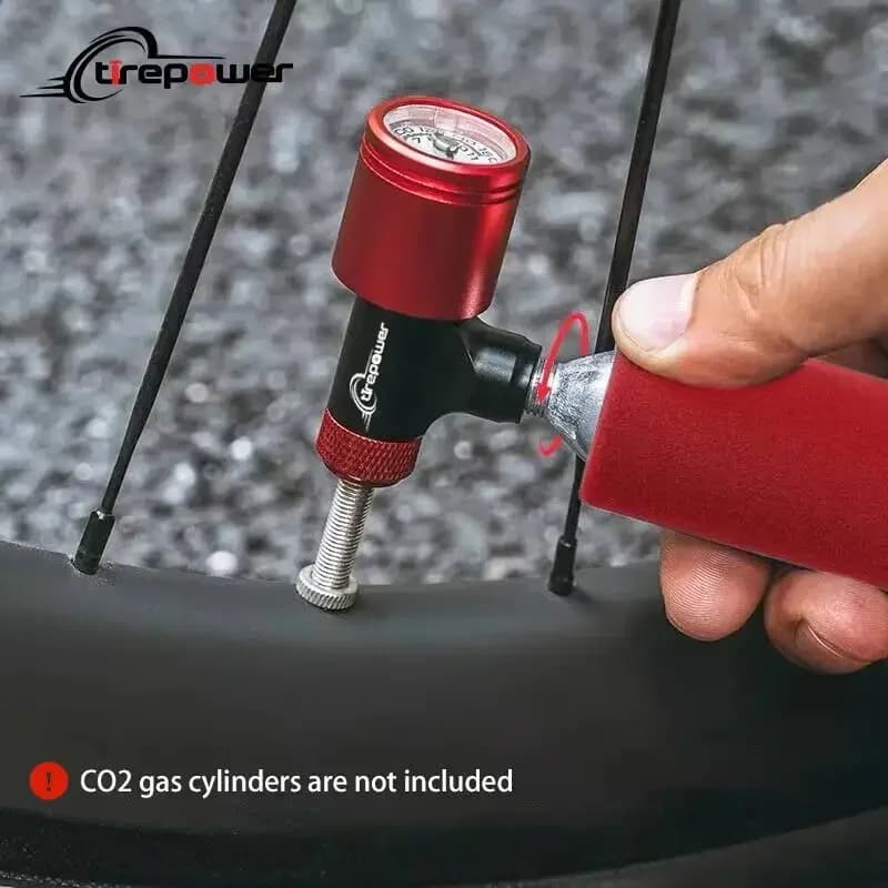 Ctrepower Mini Gonfiatore Portatile per Cartucce CO2 con Manometro, per Bici MTB e da Strada, Valvole Schrader e Presta, Pompa CO2 in Lega di Alluminio