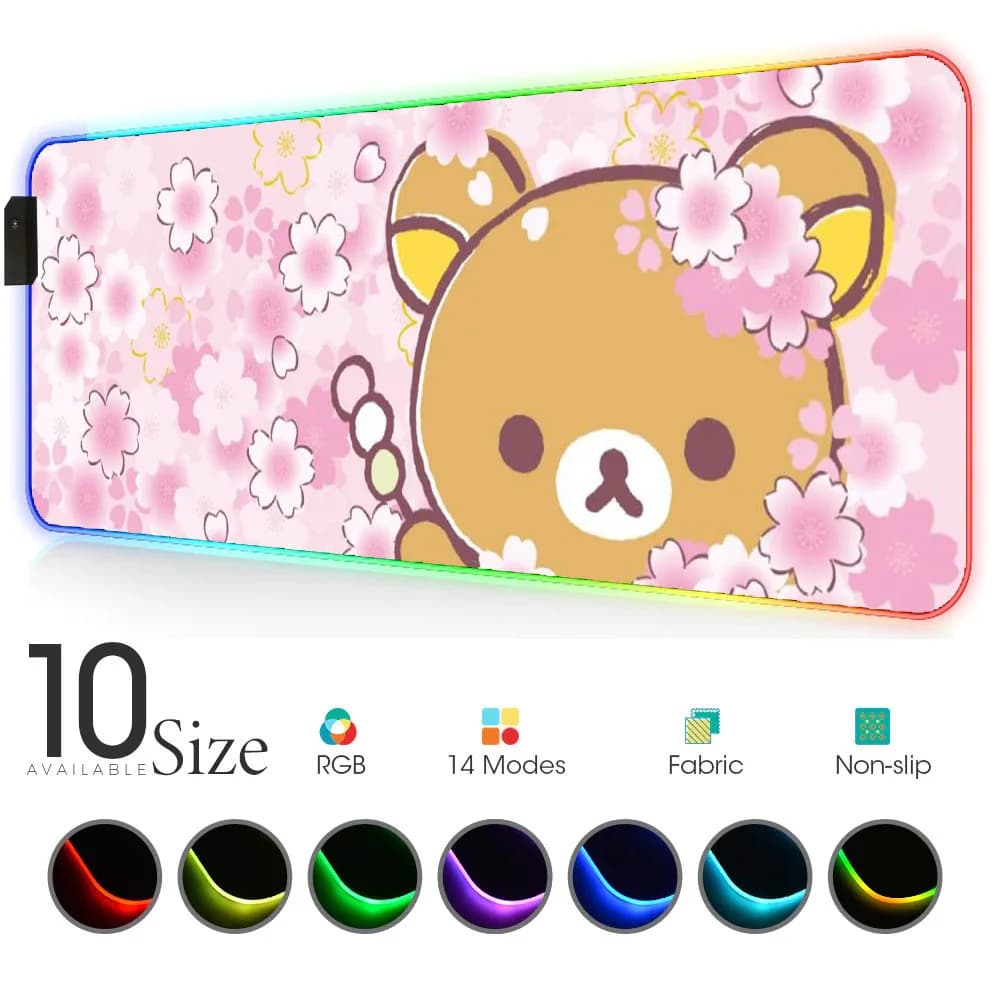 Korilakkuma Mouse Pad Xxl Cute Flower Rilakkuma accessori da gioco tappetino da gioco retroilluminazione tappetino antiscivolo Rgb Mousepad Pink Led Gamer Girl