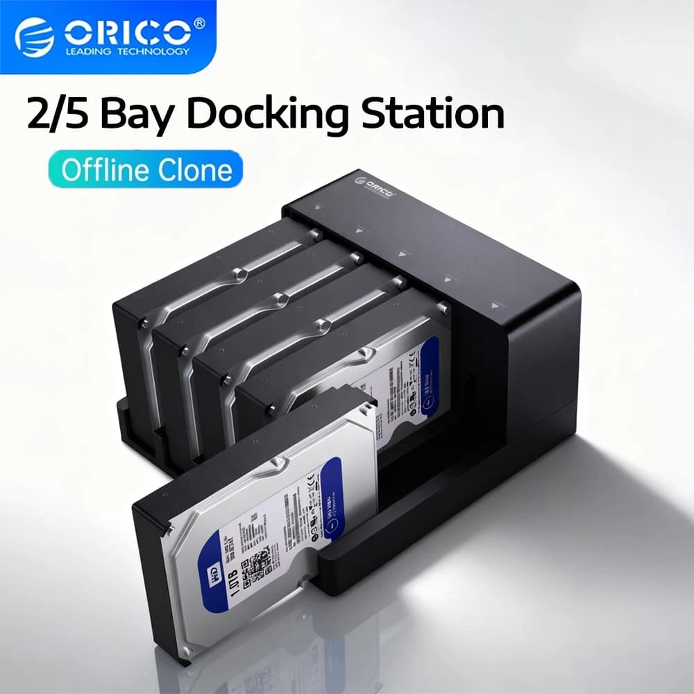 Docking station per HDD ORICO da 2/5 alloggiamenti con clone offline SATA a USB3.0 Docking station per custodia per disco rigido SSD/HDD da 2,5" 3,5''