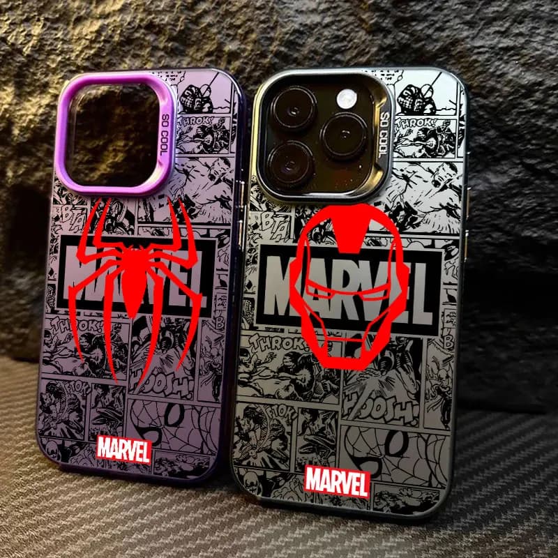 Cover for iPhone Marvel Comics Spiderman Ironman for models 11 12 13 14 15 16 17 Pro Max 16e 17E 17 Air Plus 13 Mini - Protective Case Back