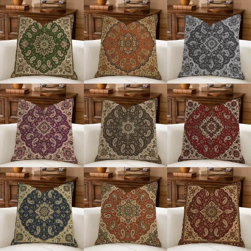 retro Bohemian Intricacy Cushion Cover Natural Breathable Durable Linen Printed Decor Pillow Case Sofa Bedroom