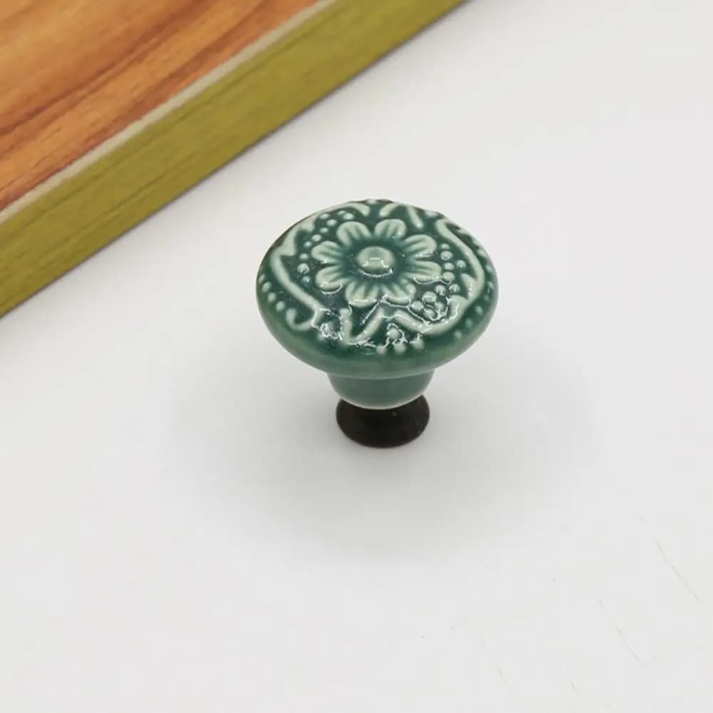 Maniglia a pomello singolo in ceramica con superficie a fiore, maniglia a tirante per cassetti, pomello rotondo per mobili, ferramenta