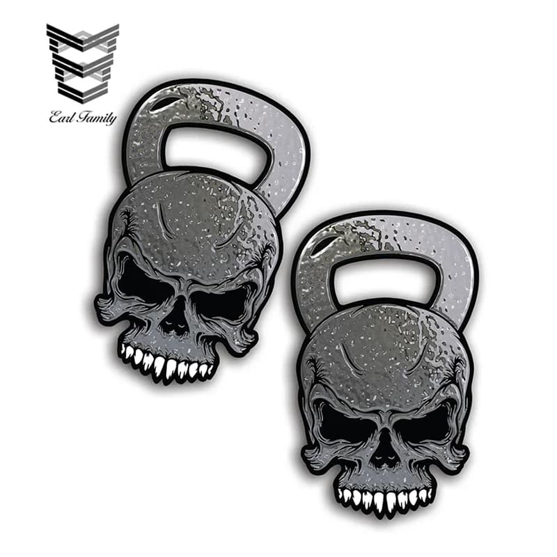 EARLFAMILY Vinyl car sticker die-shaped skull and kettlebell, 13 cm x 11,7 cm, for training, gym, cross training, fitness
