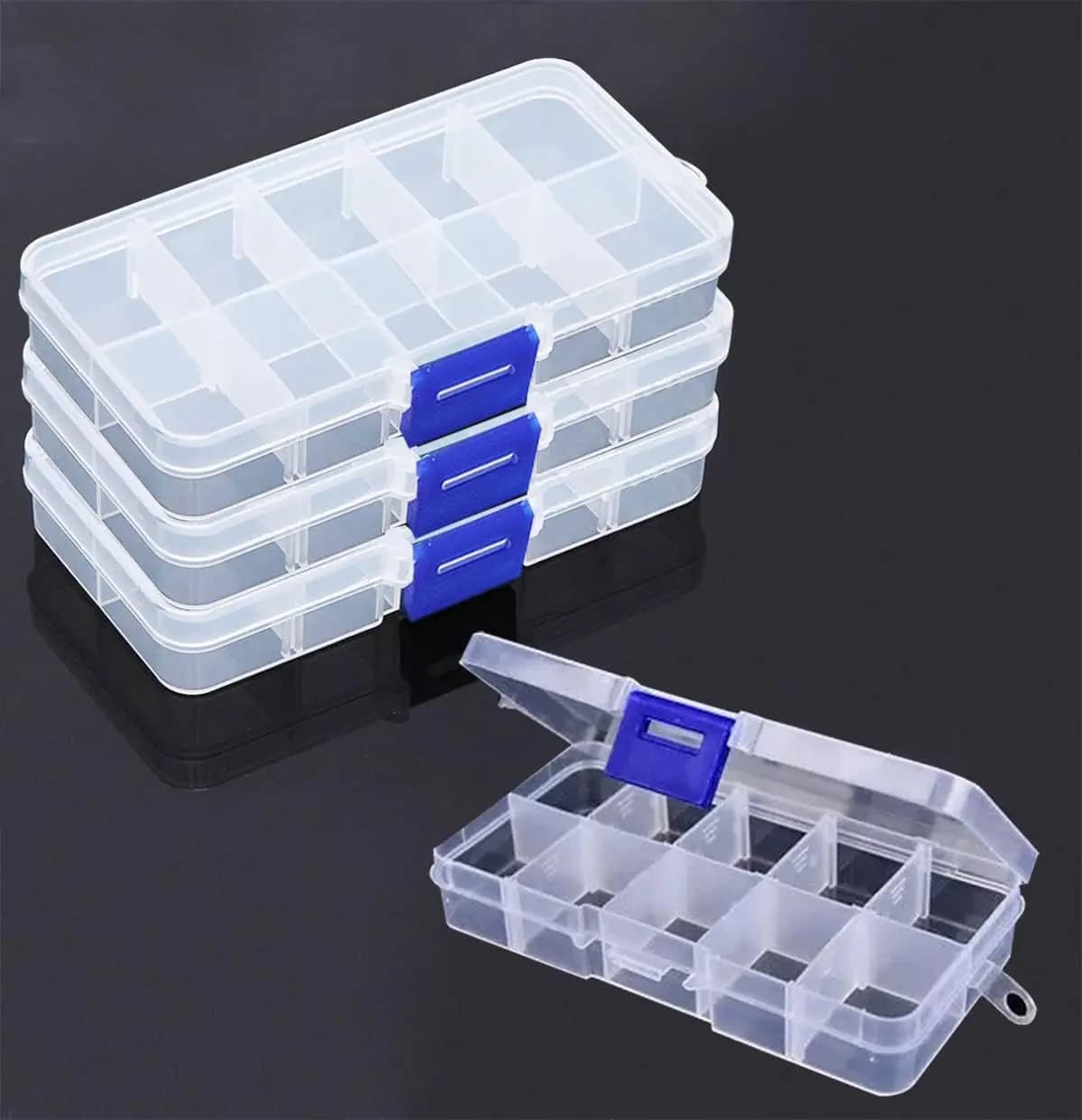 Pratica scatola portaoggetti in plastica con scomparto da 10/15 griglie, gioielli regolabili, strass, custodia per gemme, accessori per unghie
